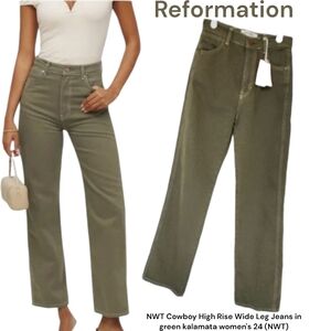 Reformation Cowboy high rise straight Leg Jeans green kalamata women's 24 NWT